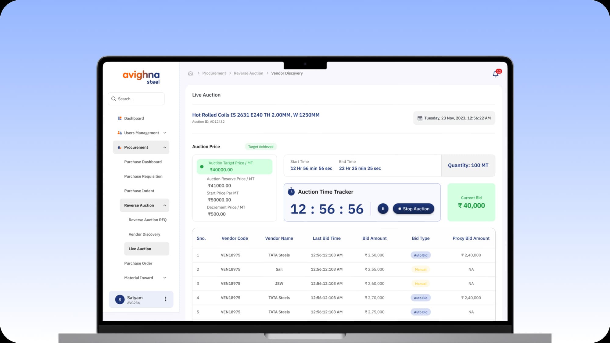 Building a digital auction for steel procurement