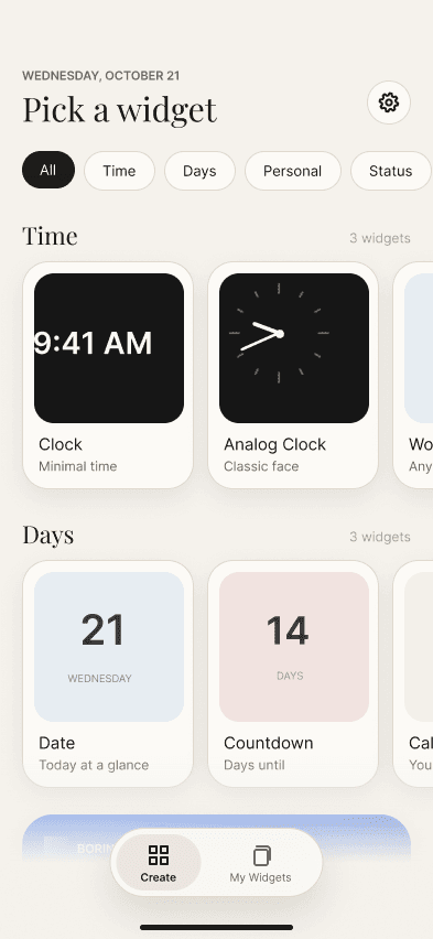 Boring Widget: pick a widget gallery