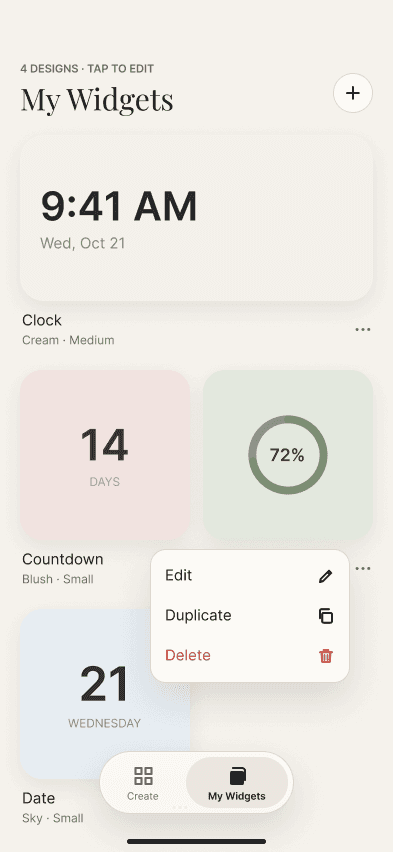 Boring Widget: My Widgets list
